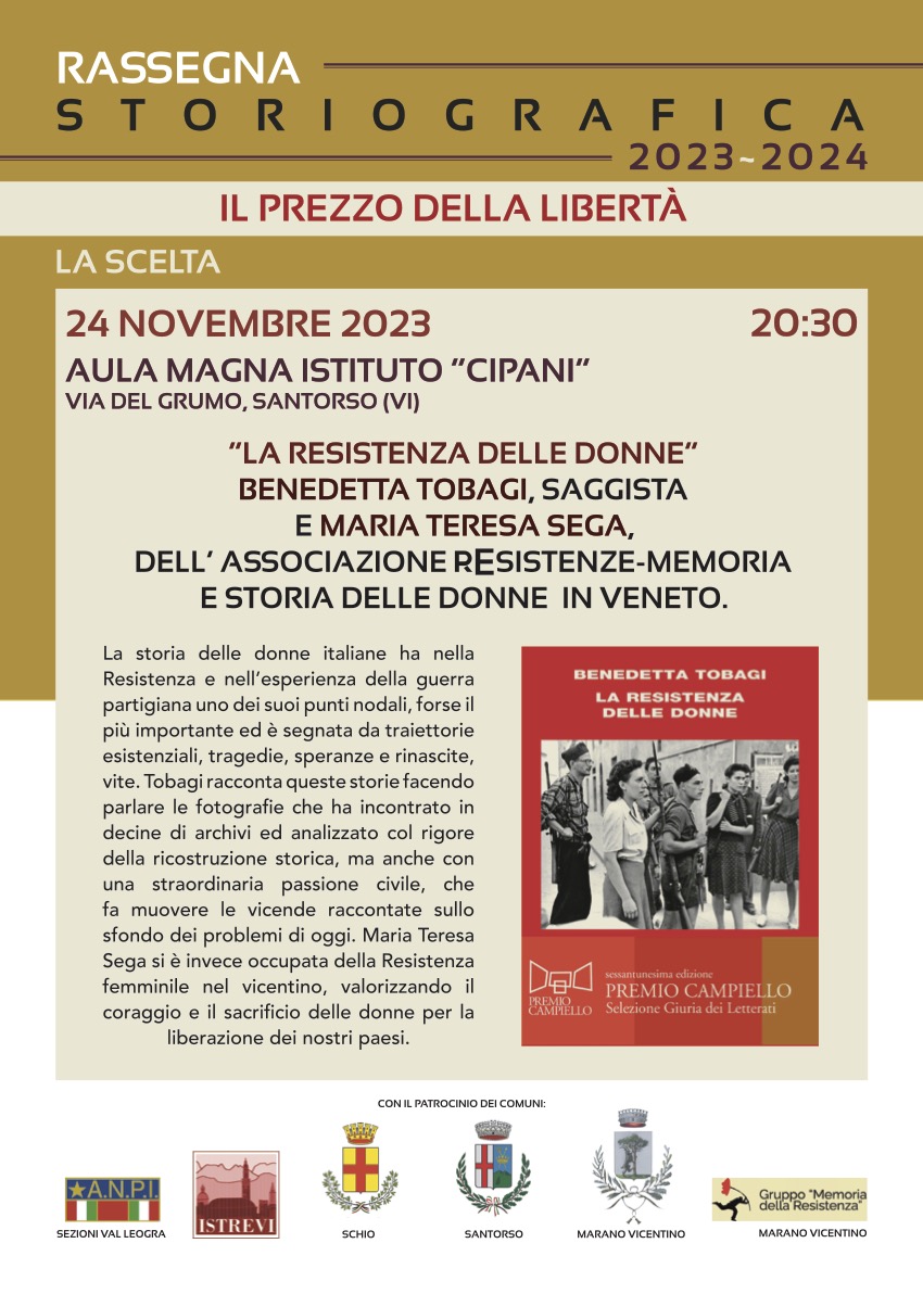 Convegno su La Resistenza delle Donne di Benedetta Tobagi – A.N.P.I.  Vicenza